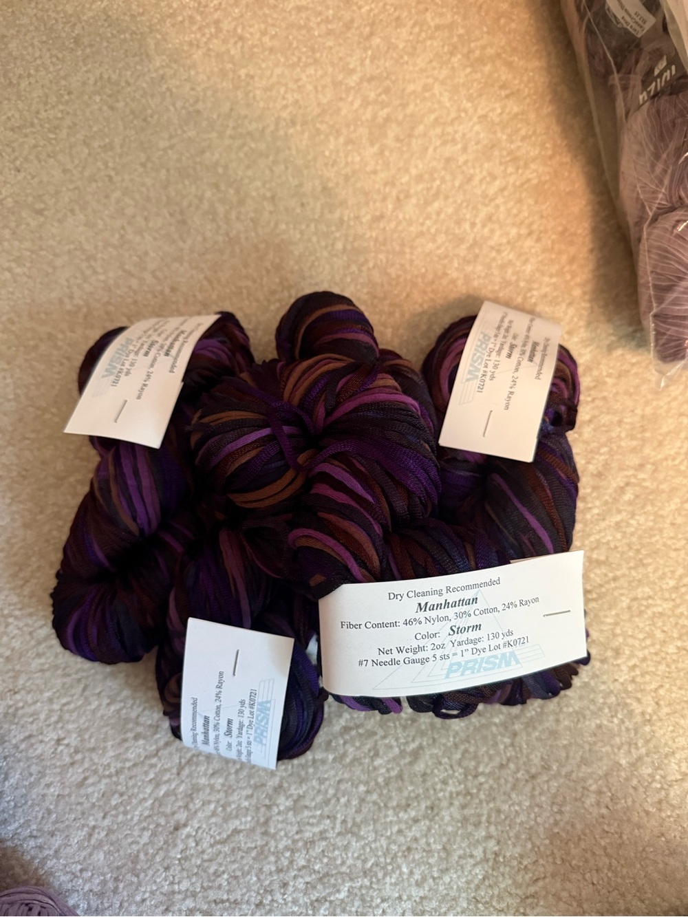 Yarn, ribbon, PRISM Manhattan Ribbon Yarn - Purple, Black, Brown Mix